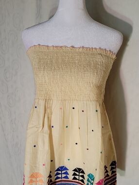 RAGA Cream Top with Colorful Embroidered Hem